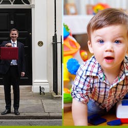 Baby at nursery and jeremy hunt in Downing St