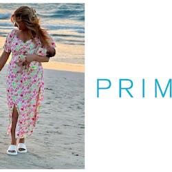 Stacey Solomon and daughters in dresses | Primark logo