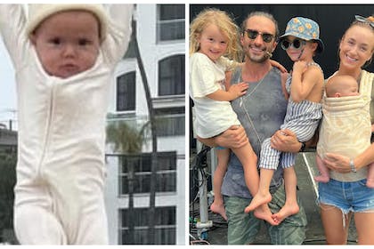 Left: Baby Leni WicksRight: Joe Wicks and his wife and 3 children